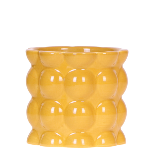 Übertopf Cotton Shine gelb Ø9cm – Blumentopf mit Blasenrelief – hochglänzender Retro – Übertopf im 70er – Design – Pot
