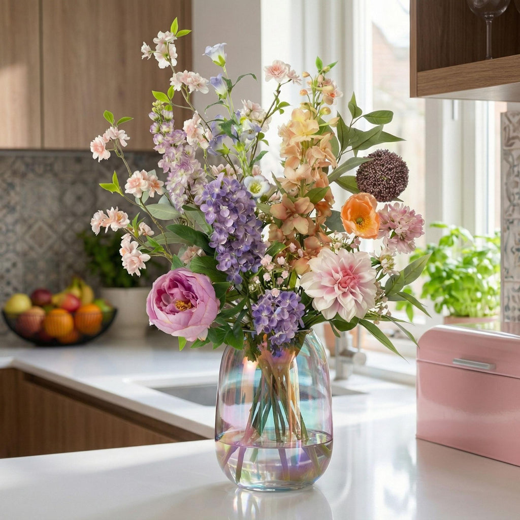 Kunstblumenstrauß Pastel Meadow Deluxe 100cm – Real Touch Blumenstrauß mit 15 Stielen – Pflegefreie Premium Dekoblumen