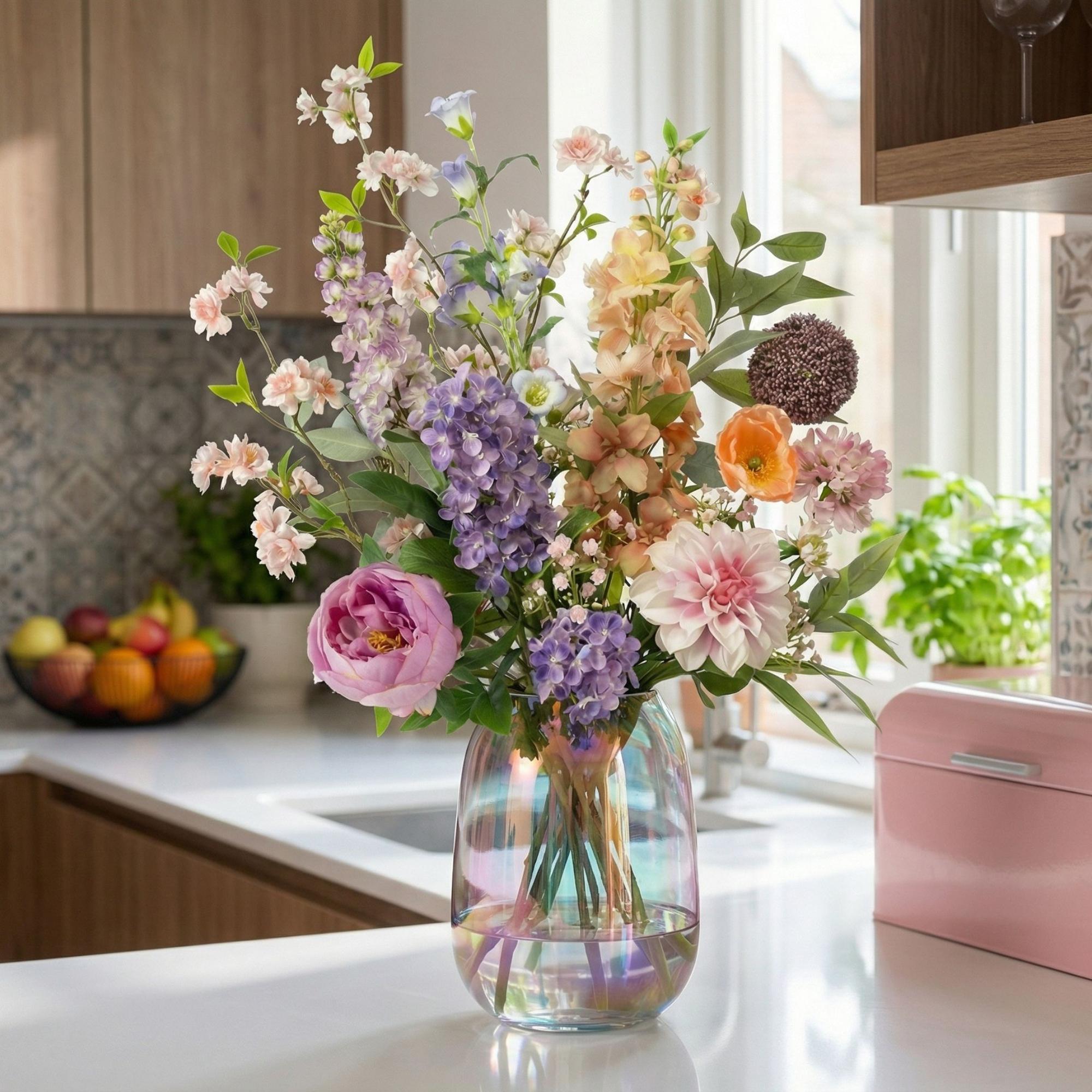 Kunstblumenstrauß Pastel Meadow Deluxe 100cm – Real Touch Blumenstrauß mit 15 Stielen – Pflegefreie Premium Dekoblumen