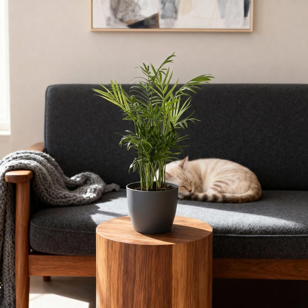 Chamaedorea elegans Pflanze Mit Grauem Topf Ø12cm Höhe ca.15cm Goldpalme Haustierfreundlich Luftreinigend Pflegeleicht Für Zimmer Büro & Schlafzimmer
