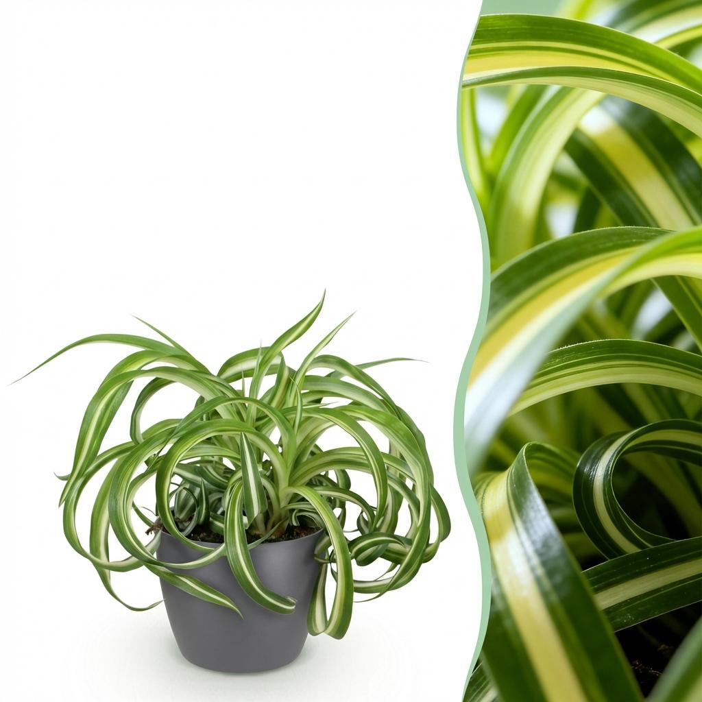 Chlorophytum comosum Bonnie Pflanze Mit Grauem Topf Ø12cm Höhe ca.20cm Lockige Graslilie Haustierfreundlich Luftreinigend Für Zimmer Büro &