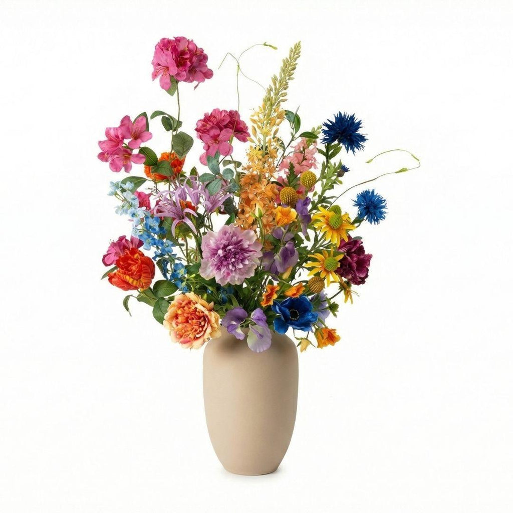 Kunstblumenstrauß Summer Garden Deluxe – Real Touch Blumen – 19 Stiele – 100cm Höhe – Bunte Sommerfarben