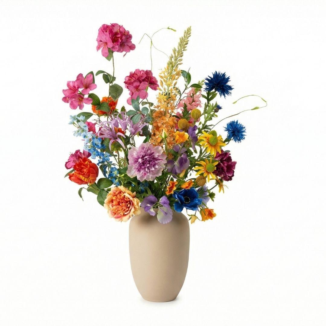 Kunstblumenstrauß Summer Garden Deluxe – Real Touch Blumen – 19 Stiele – 100cm Höhe – Bunte Sommerfarben