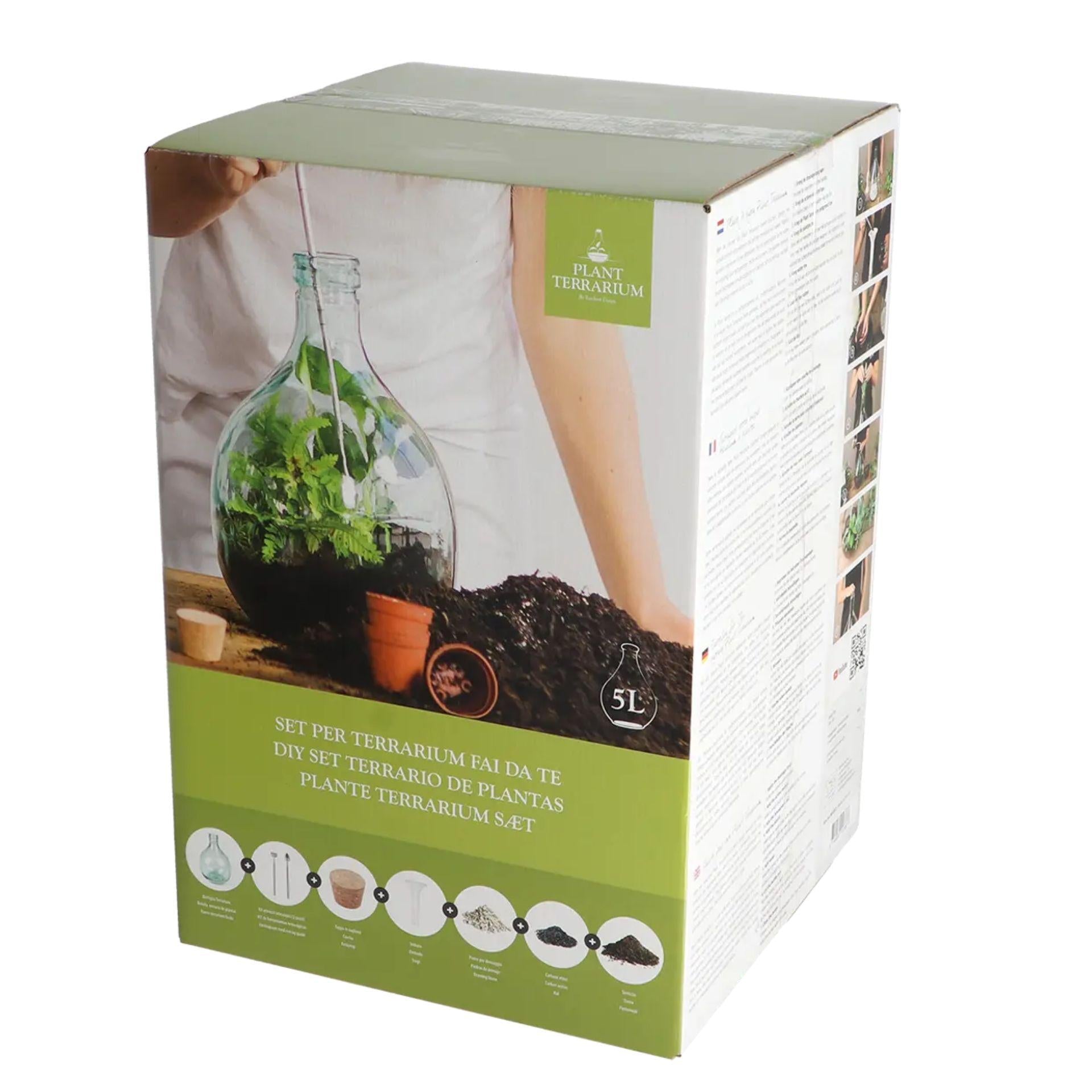 DIY Flaschengarten Set 5L – Geschlossenes Pflanzen – Ökosystem im Glas mit Kork – Komplettes Set in Geschenkbox – Substrat, Werkzeug & Anleitung – Standard