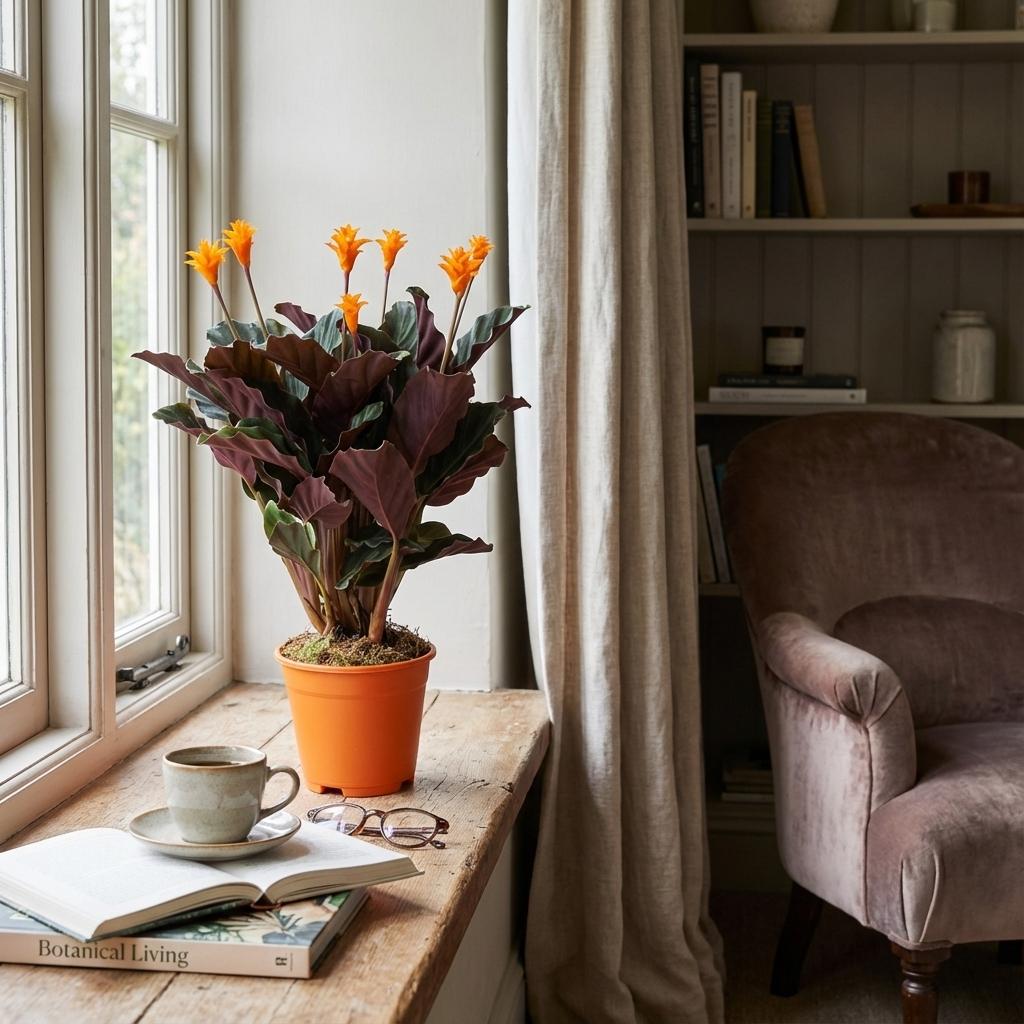 Korbmarante Calathea Crocata – Ø14cm – Höhe 40-45cm – Orange Blüten – Tropische Zimmerpflanze für Wohnraum Büro & schattige Standorte – Plant