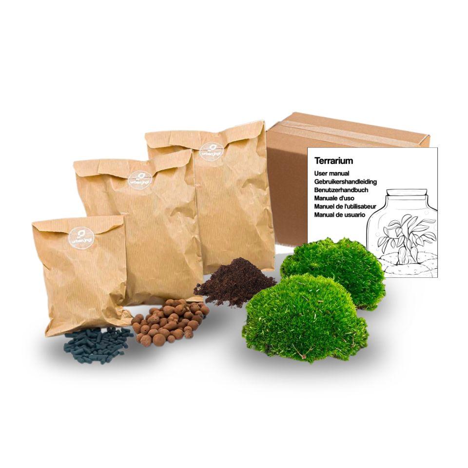 Flaschengarten – Pflanzenterrarium Nachfüllset & Starterset – DIY Komplettset – Moos, Erde, Blähton & Aktivkohle – 10-20cmØ – Plant
