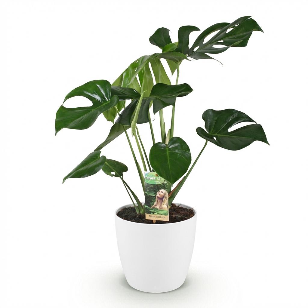 Monstera Deliciosa Fensterblatt – Große Zimmerpflanze im weißen Topf Ø21cm Höhe70-80cm – Pflegeleichte Grünpflanze