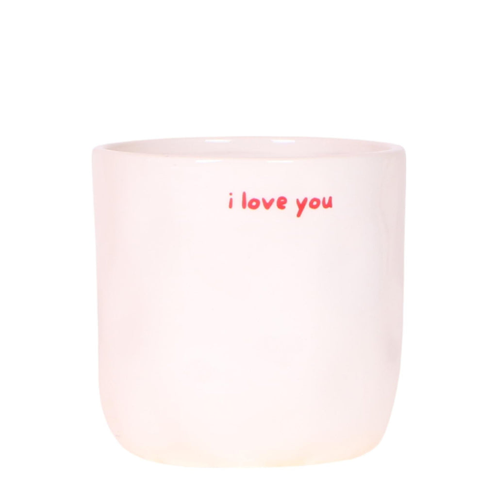 Ziertopf I Love You – Ø9cm – Weißer Keramiktopf mit rotem Schriftzug – Romantischer Blumentopf als Geschenkidee – Plant
