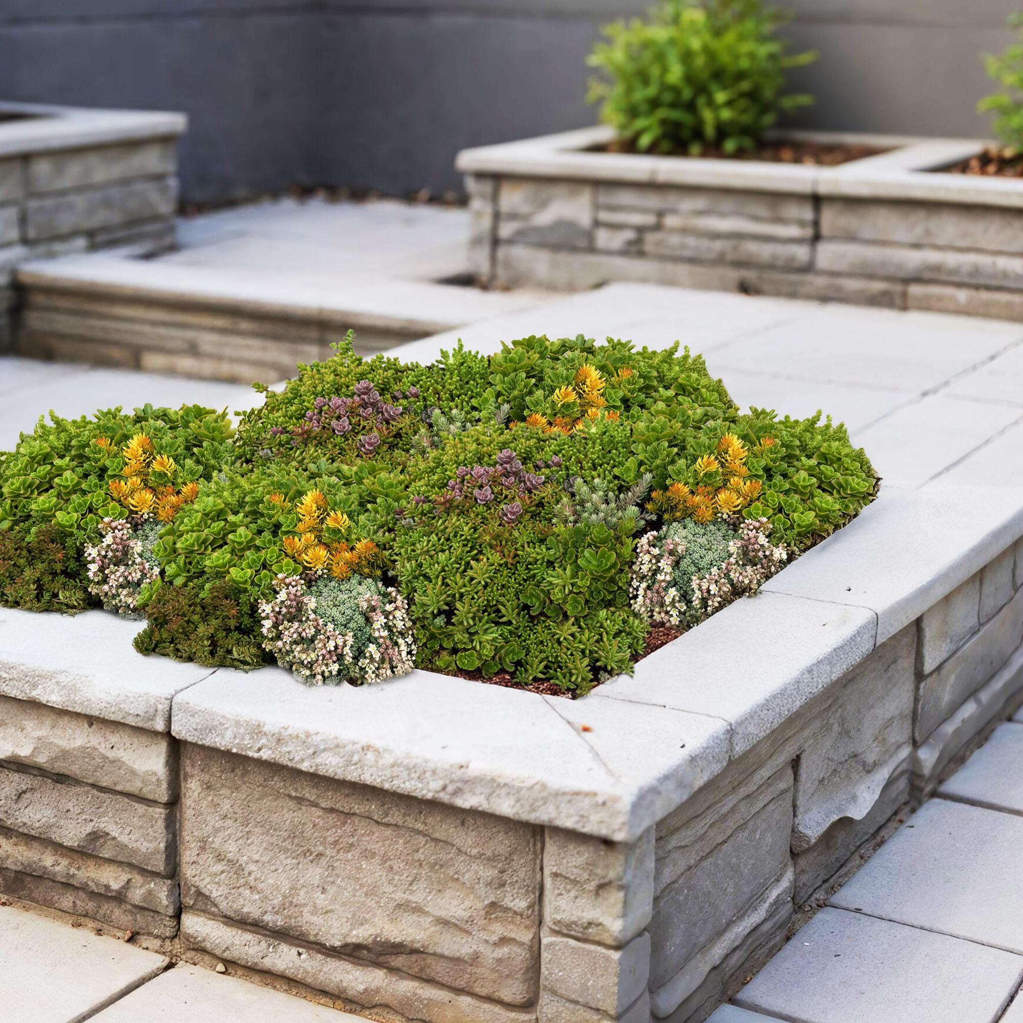 Sedummatte – 4 Vegetationsmatten – Winterharte Bodendeckerpflanzen aus 10 Sedum – Sorten – Maße 50x30cm – Pflegeleicht & wetterbeständig – Plant