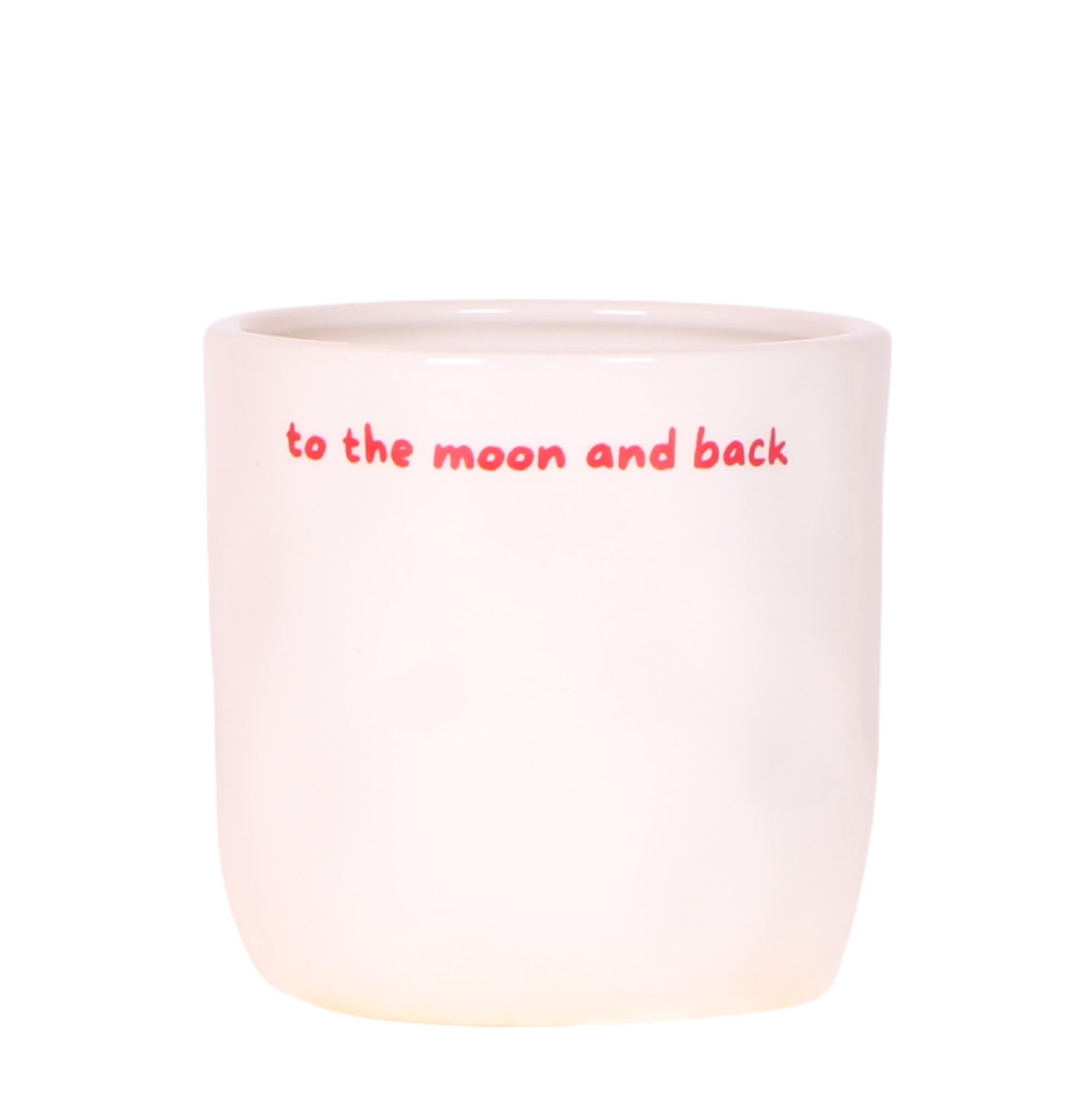 Ziertopf To the Moon and Back – Ø9cm – Weißer Keramiktopf mit rotem Schriftzug – Blumentopf als Geschenkidee – Romantische Deko für Zuhause & Büro – Plant