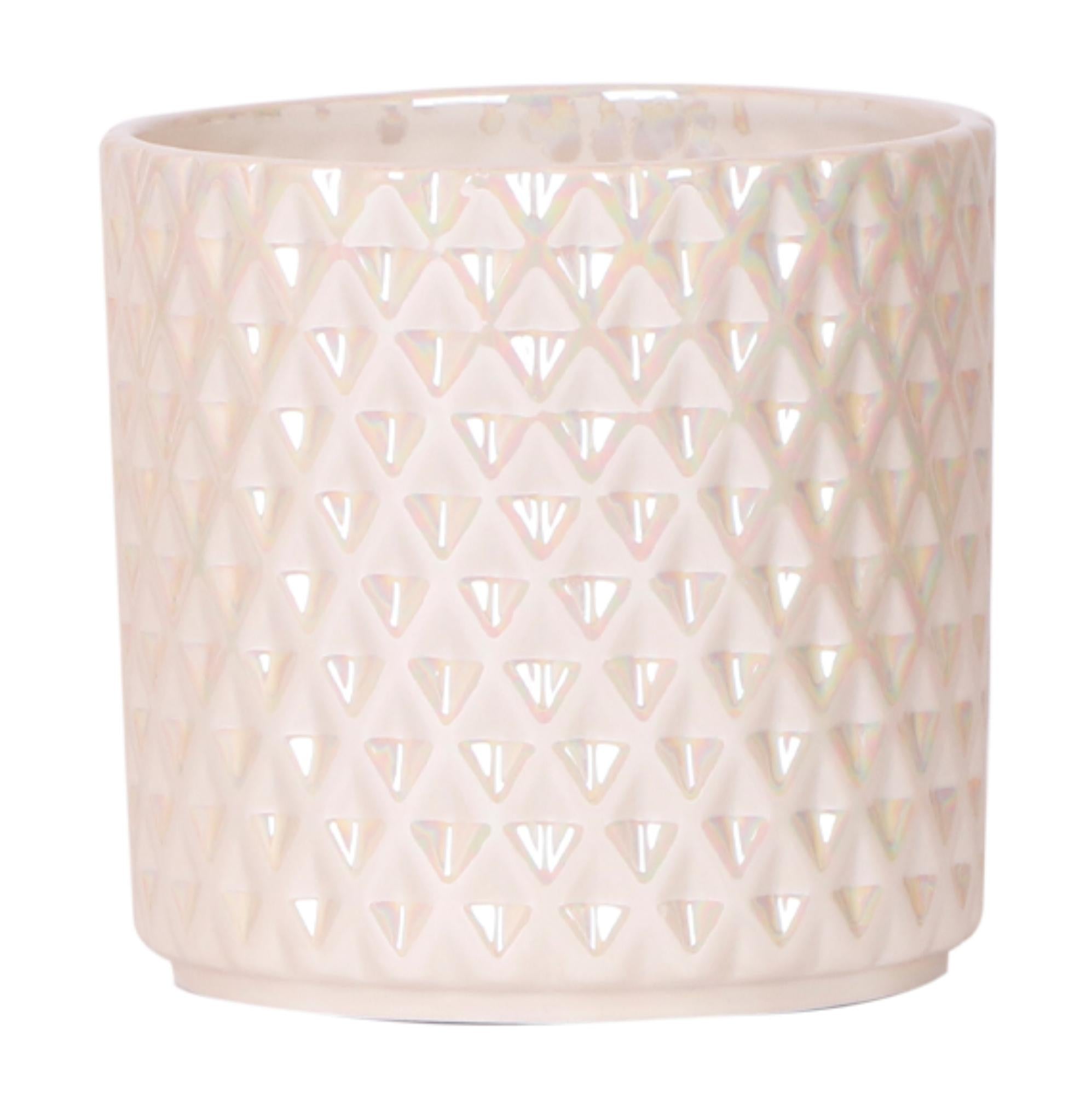 Diamond Pearl Dekotopf – Ø12cm – Travertine – Optik – Eleganter Blumentopf aus der Le Chic – Kollektion – Für Zimmerpflanzen & stilvolle Wohnakzente – Plant