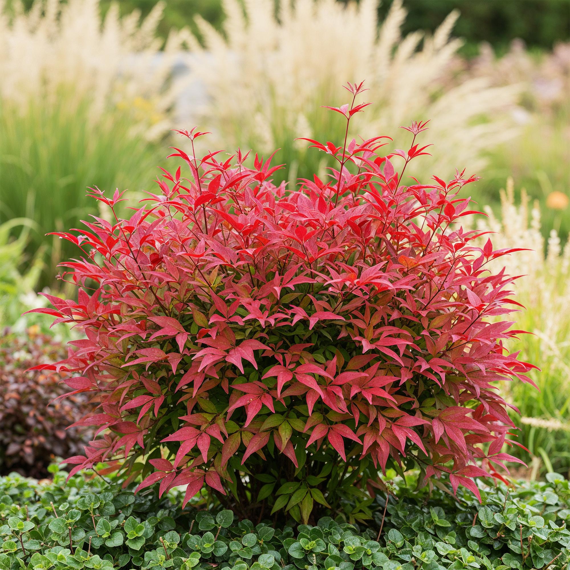 Heiliger Bambus Nandina Blush Pink – 17cm Höhe ca.40cm – Immergrün & farbwechselnd – Dunkelrosa Laub für Beet Balkon Terrasse – Pflegeleichter dekorativer Zierstrauch – Plant