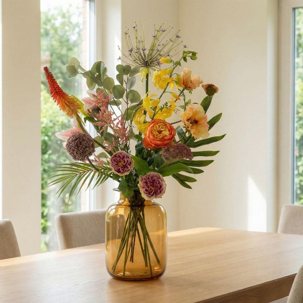 Kunstblumenstrauß Tropical Chic Deluxe – Real Touch Blumen – 13 Stiele – 105cm Höhe – Exotische Farben