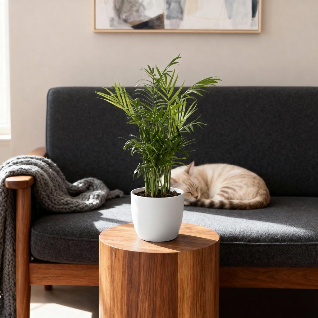 Chamaedorea elegans Pflanze Mit Weißem Topf Ø12cm Höhe ca.15cm Goldpalme Haustierfreundlich Luftreinigend Pflegeleicht Für Zimmer Büro & Schlafzimmer