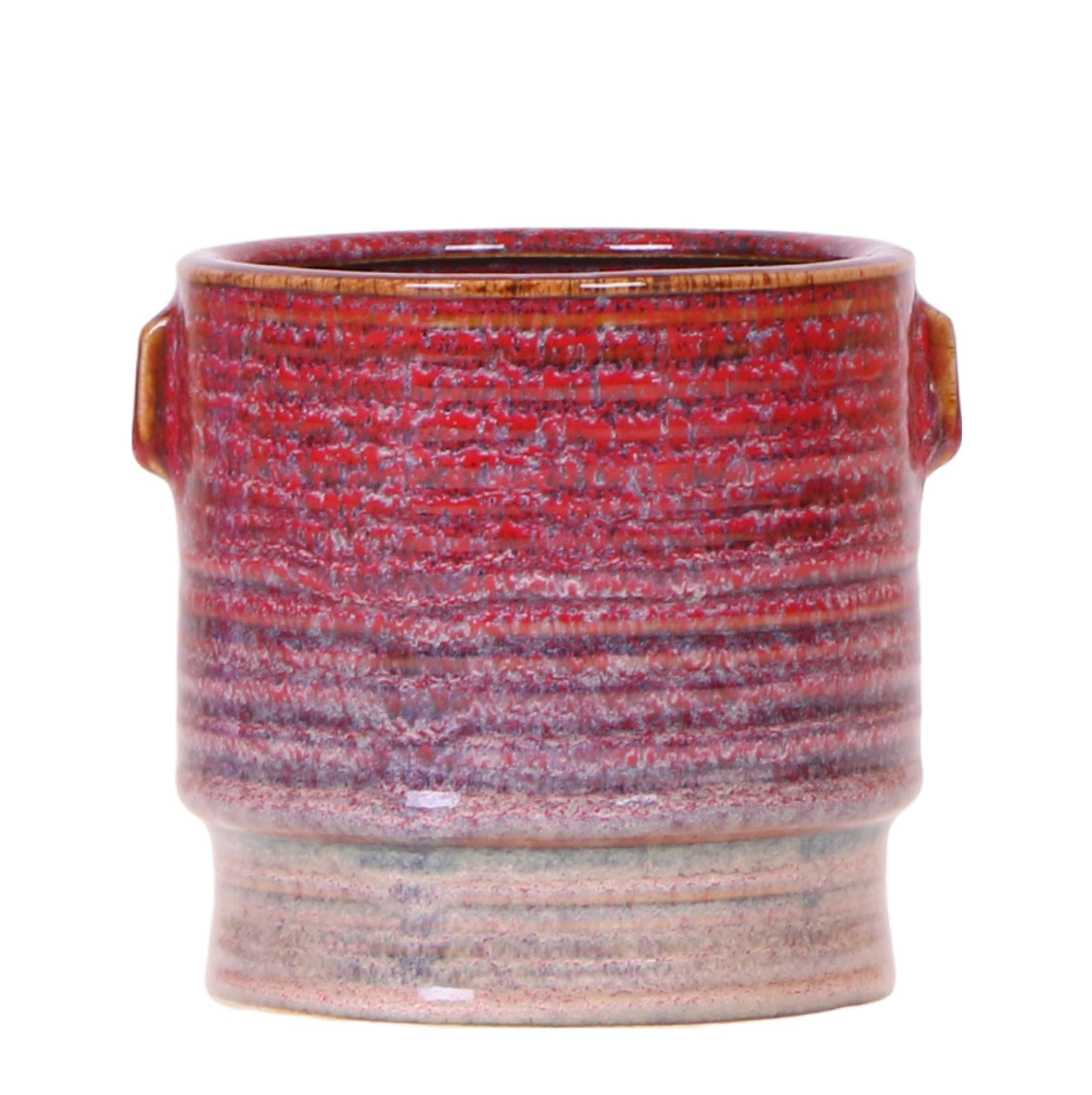 Aura Pflanztopf – Ø9cm – Retro Blumentopf im Bold Seventies Stil – Keramik Übertopf mit Henkeln – Dekorativer Blumentopf für Zimmerpflanzen – Plant