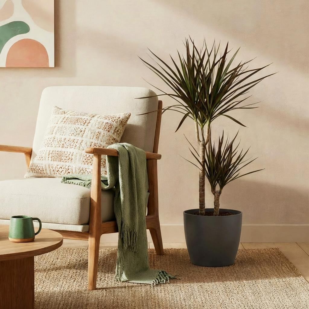 Dracaena Magenta Drachenblutbaum Pflanze mit grauem Topf Ø21cm Höhe 90-100cm Pflegeleichte große Grünpflanze mit roten Akzenten für Zimmer & Büro