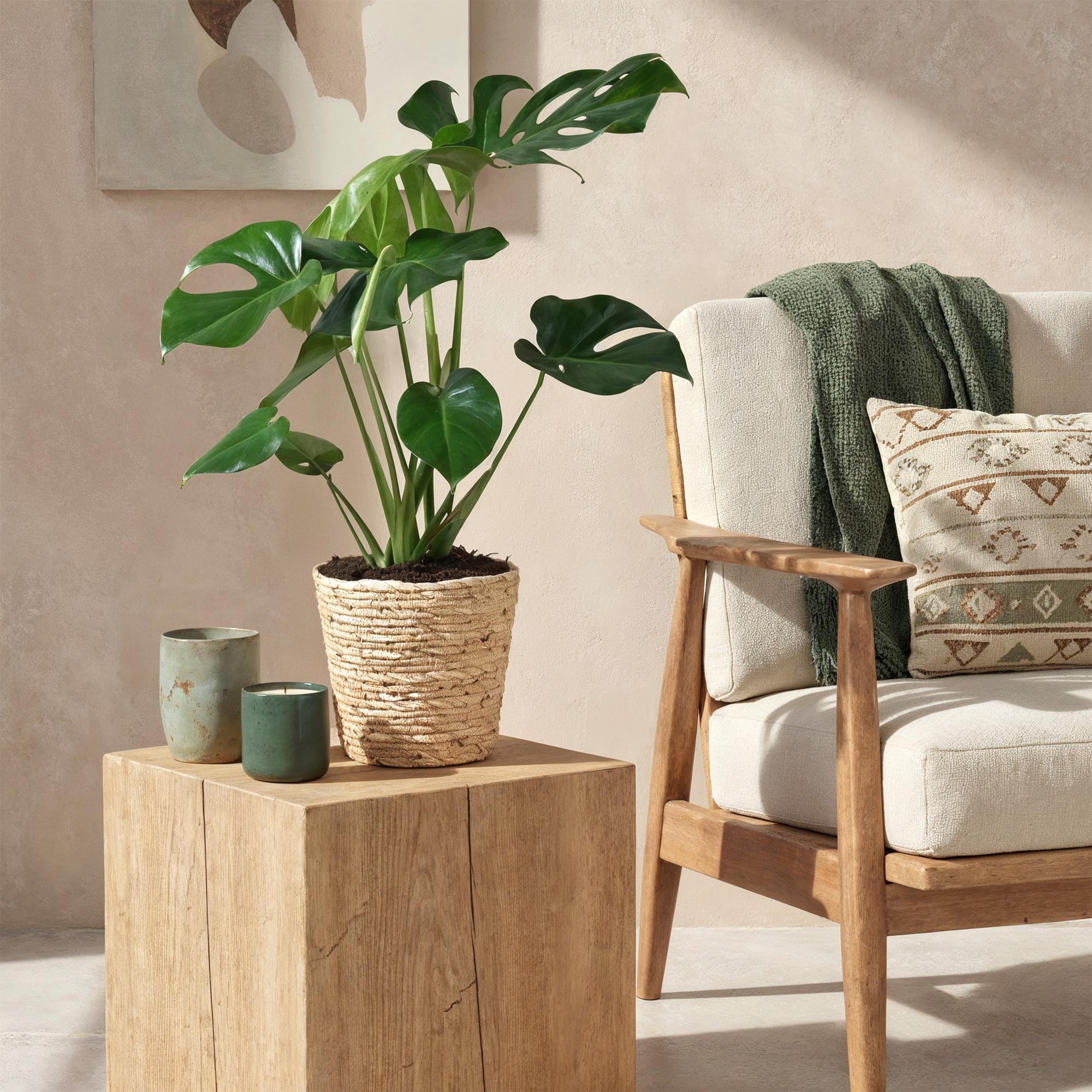 Monstera Deliciosa – 70-80cm – 21cm inkl. Naturkorb – Pflegeleichtes Fensterblatt – Plant