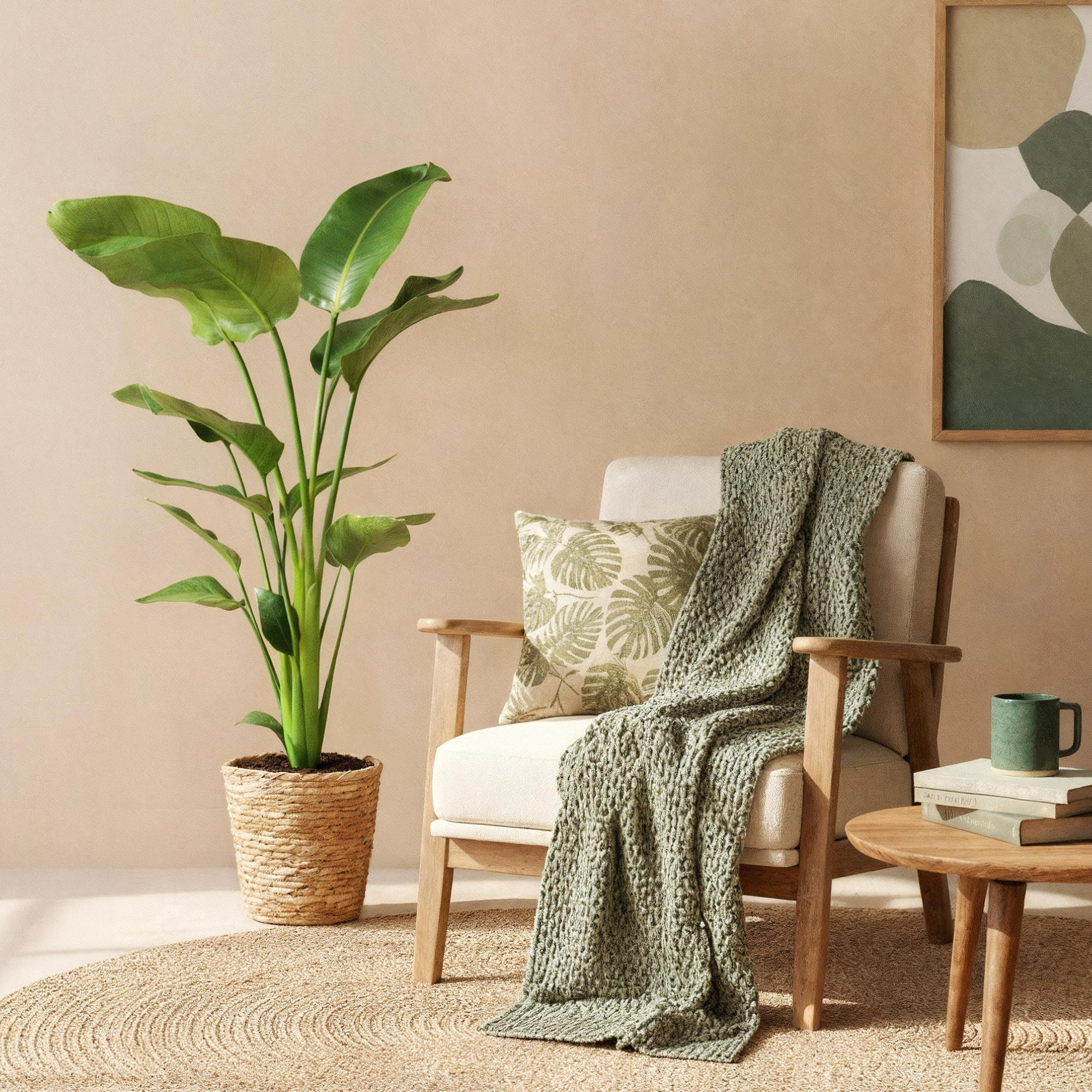 Baum – Strelitzie Strelitzia nicolai – Große pflegeleichte Paradiesvogelblume im dekorativen Korb – 21cm – Höhe 110-120cm – Tropische Grünpflanze – Plant