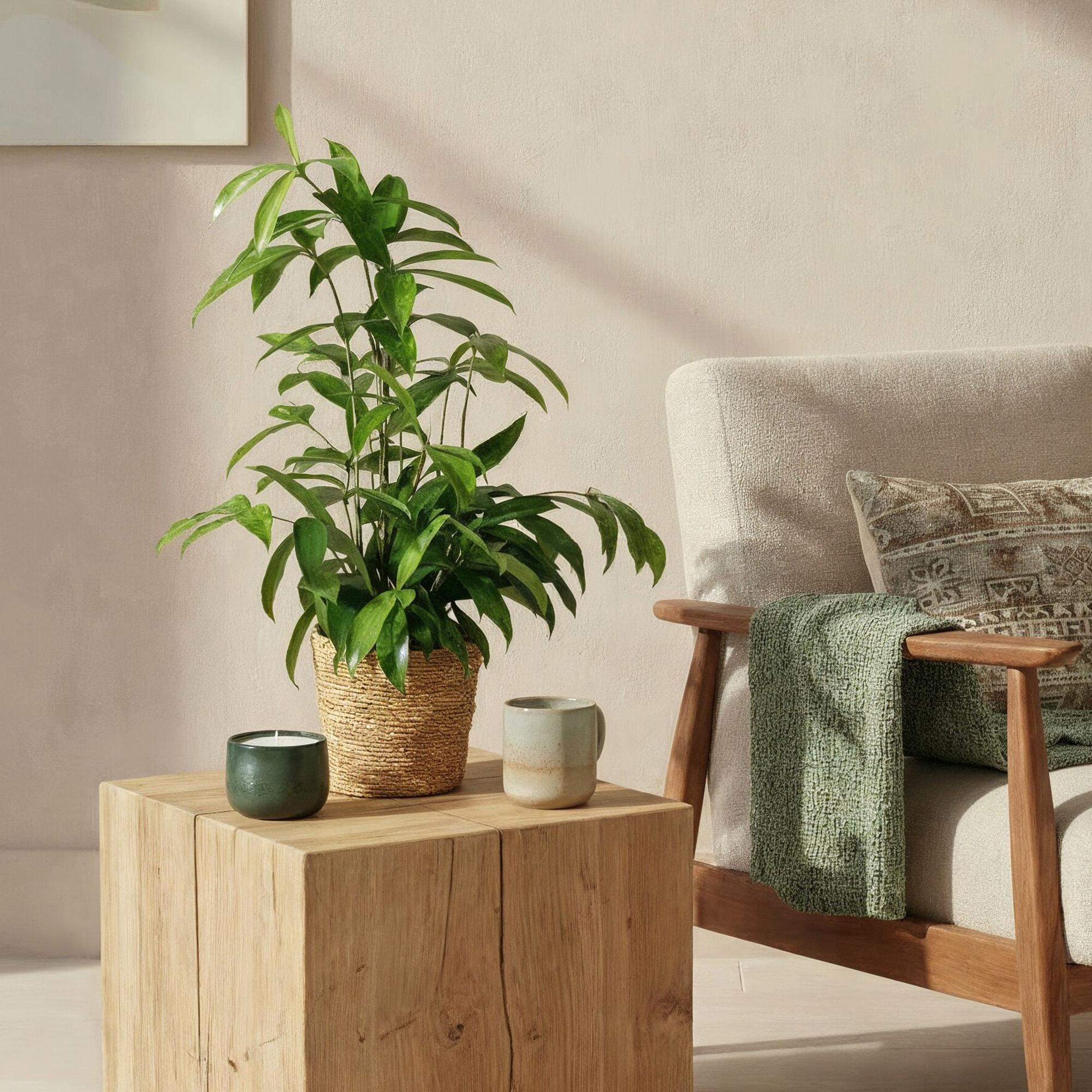 Dracaena surculosa – 60-70cm – 17cm inkl. Naturkorb – Pflegeleichter Drachenbaum – Grün gesprenkeltes Blattwerk