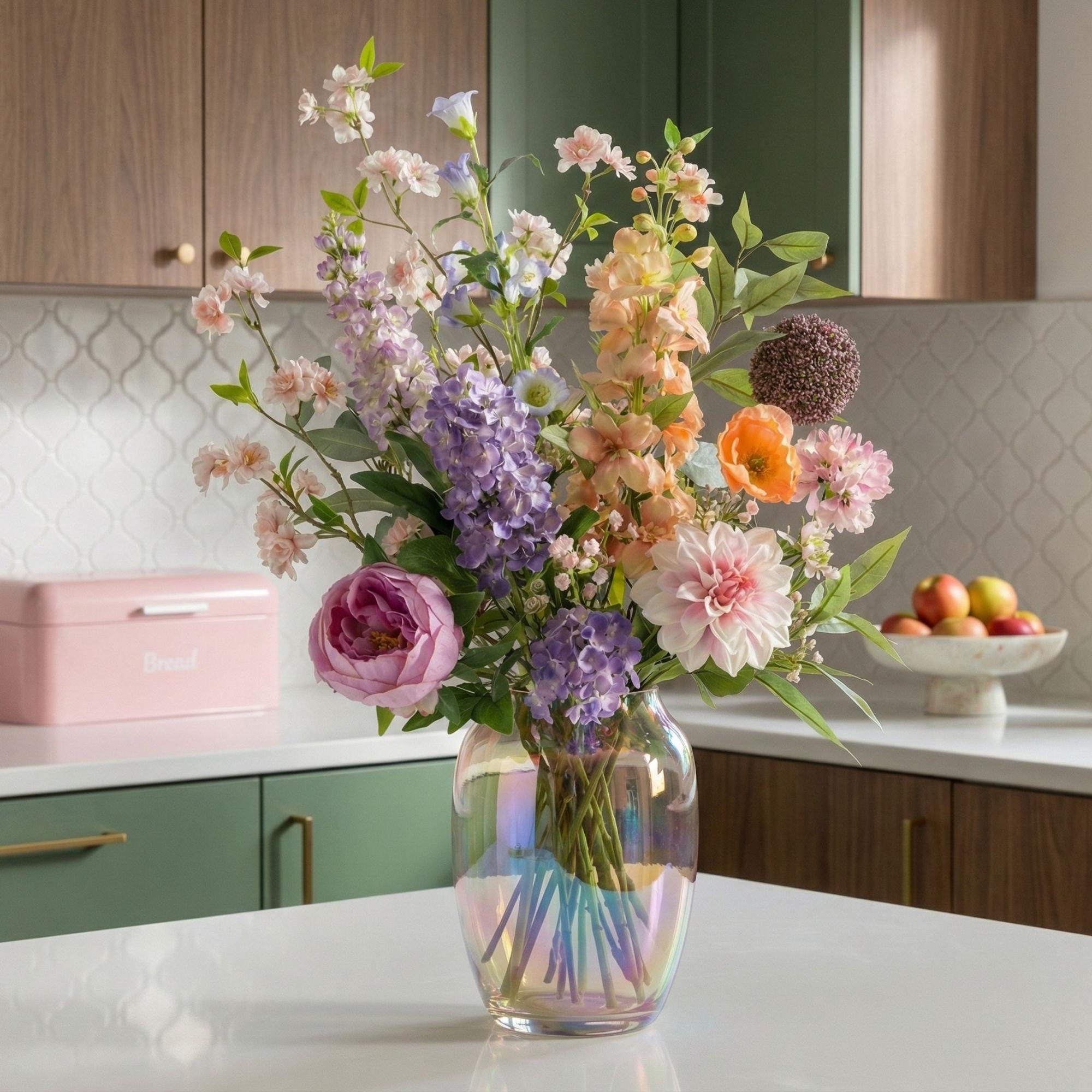 Kunstblumenstrauß Pastel Meadow Deluxe 100cm – Real Touch Blumenstrauß mit 15 Stielen – Pflegefreie Premium Dekoblumen