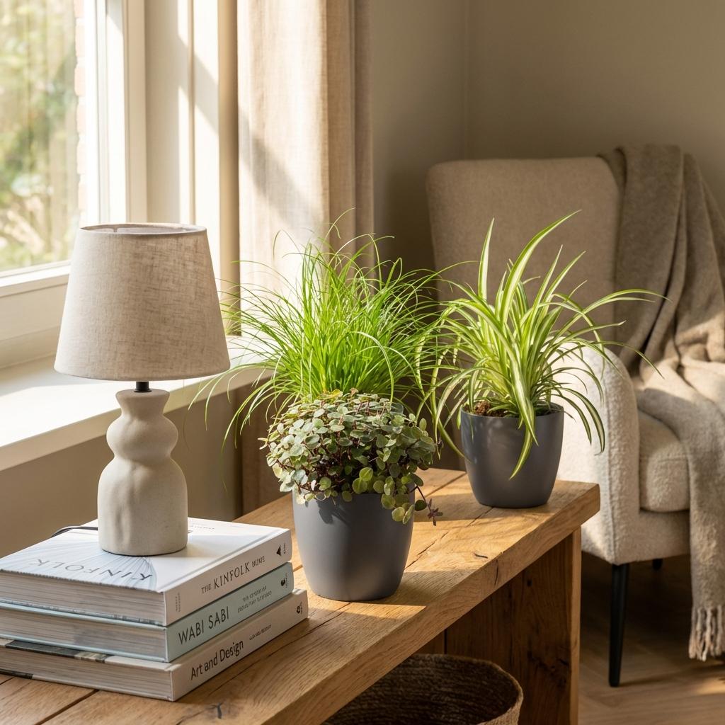 Pflanzen Mix 3er Set Cyperus Calissia Chlorophytum Mit Grauem Topf Ø12cm Höhe ca.20cm Haustierfreundliche Grünpflanzen Für Zimmer Büro & Schlafzimmer