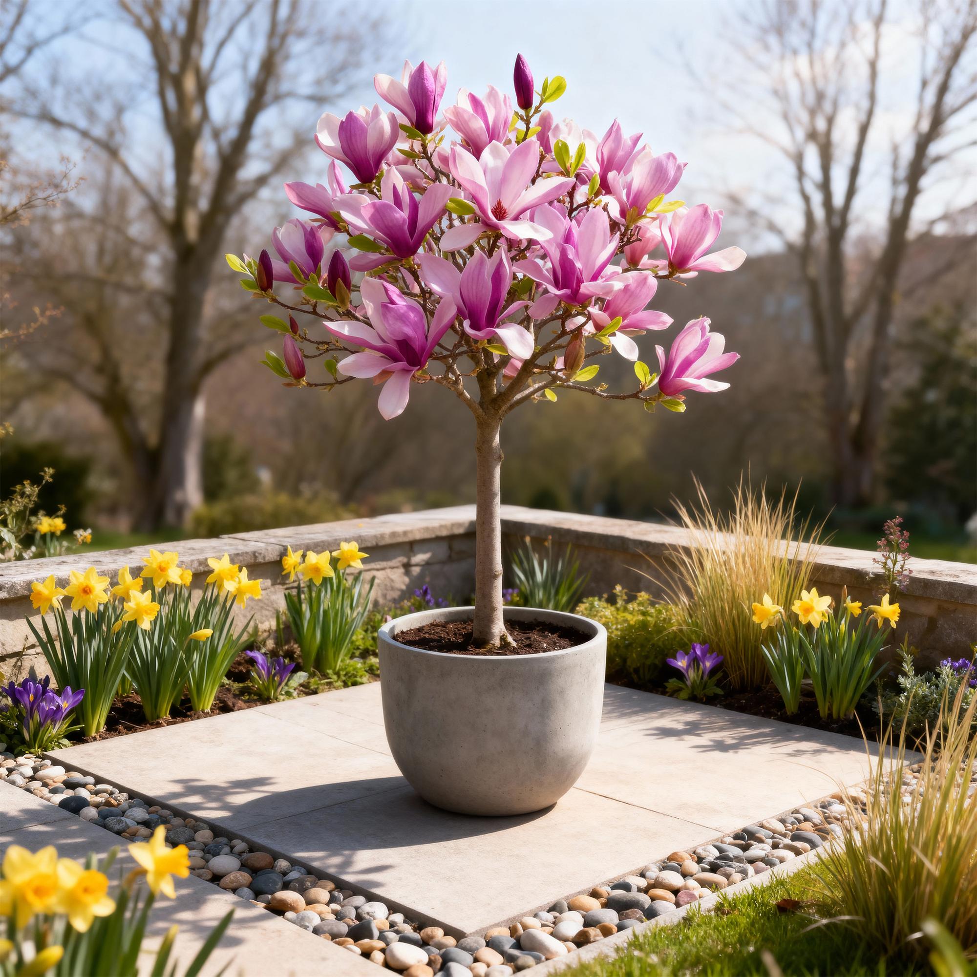 Magnolie Magnolia Susan – 19cm Höhe ca.90cm – Rosa blühend & duftend – Laubabwerfend & winterhart – Zierbaum für Beet Balkon Terrasse – Plant