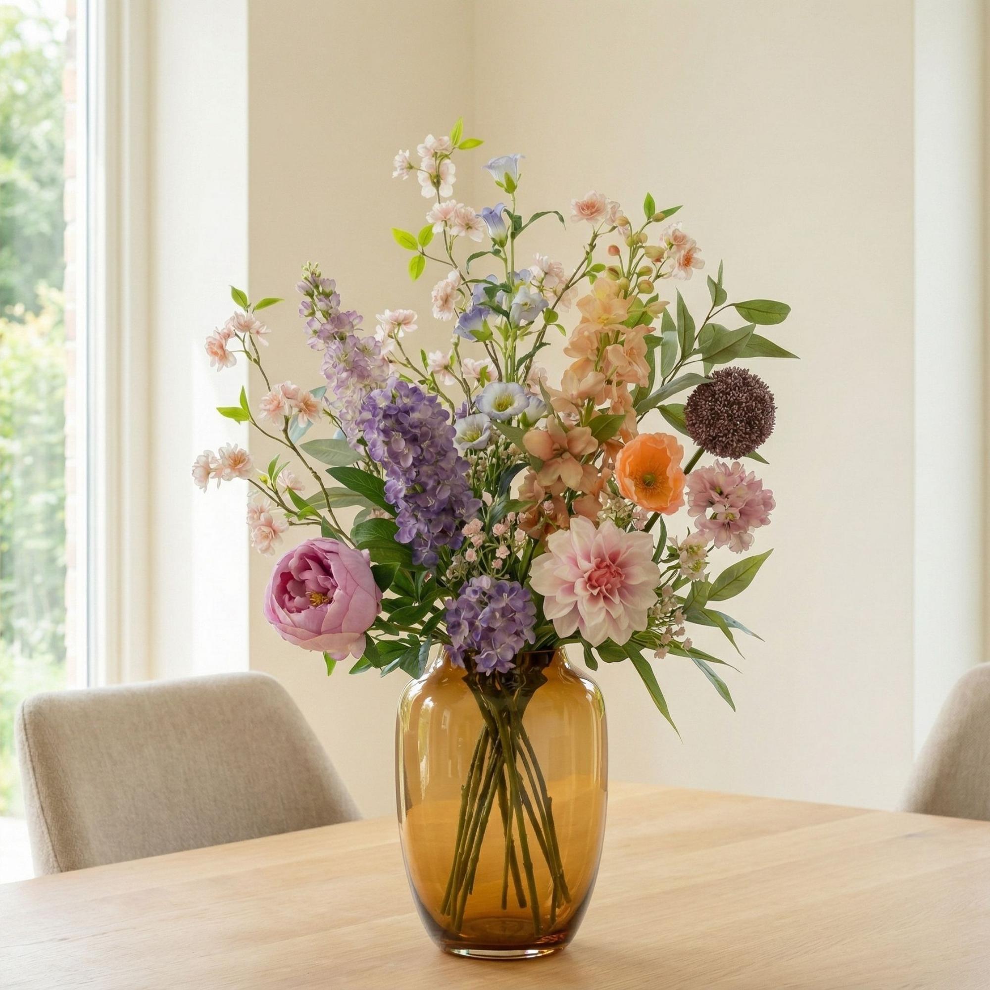 Kunstblumenstrauß Pastel Meadow Deluxe 100cm – Real Touch Blumenstrauß mit 15 Stielen – Pflegefreie Premium Dekoblumen