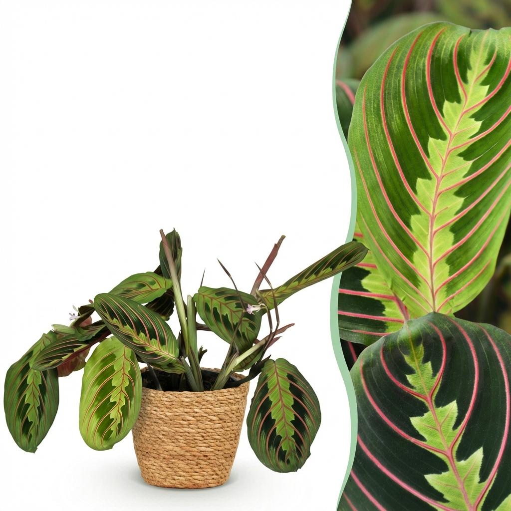 Maranta Fascinator Tricolour Gebetsblatt – Zimmerpflanze im Korb Ø12cm Höhe25cm – Haustierfreundliche Grünpflanze – Pflegeleicht – für Zimmer & Büro