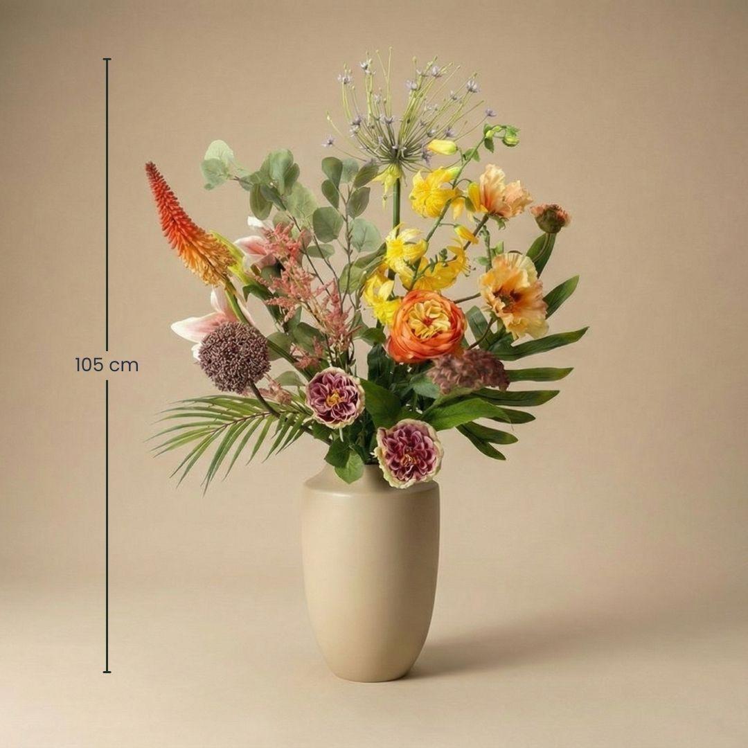 Kunstblumenstrauß Tropical Chic Deluxe – Real Touch Blumen – 13 Stiele – 105cm Höhe – Exotische Farben