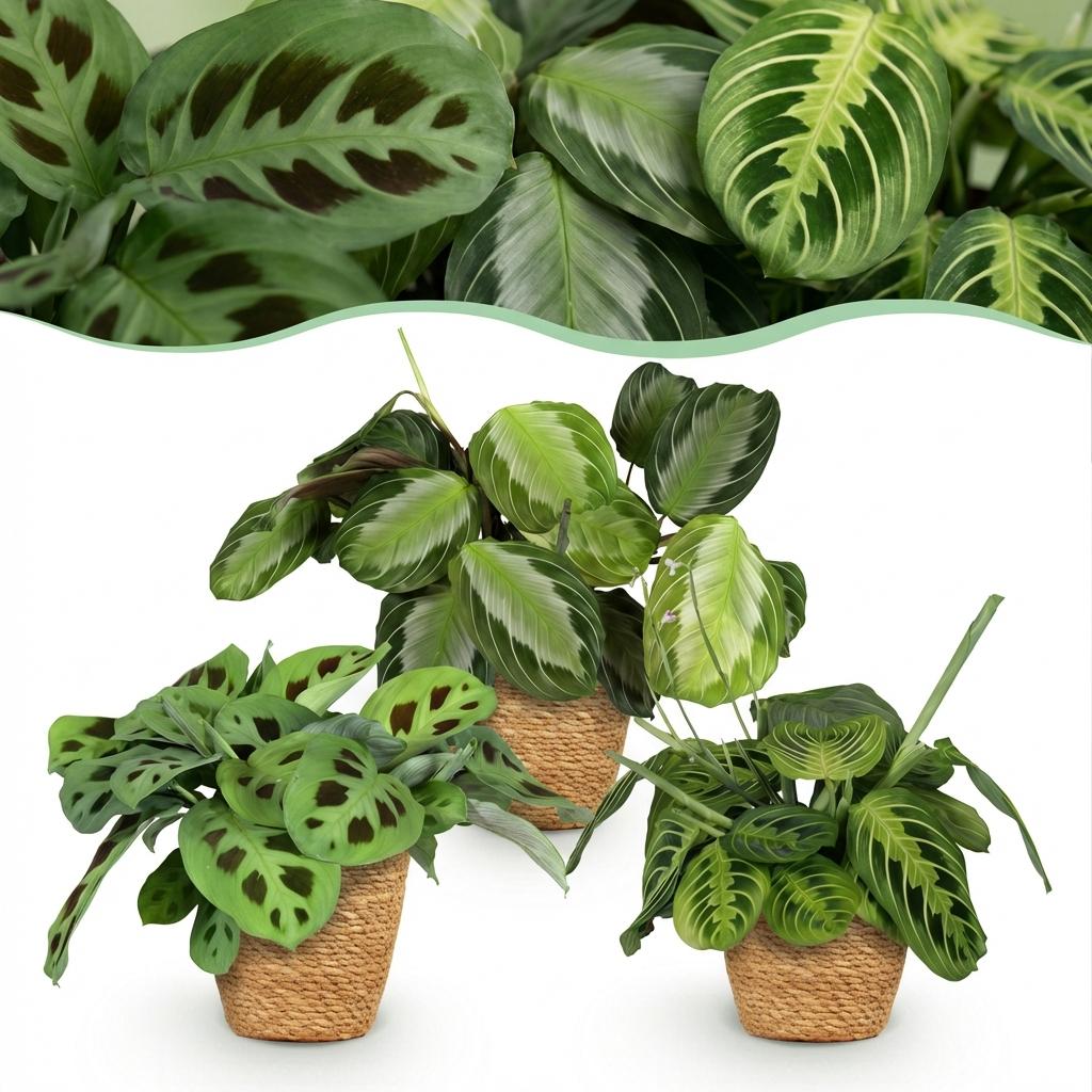 Maranta Mix Set Gebetspflanze Silverband Lemon Lime Kerchoveana Zimmerpflanze 3er Set inkl. Naturkorb