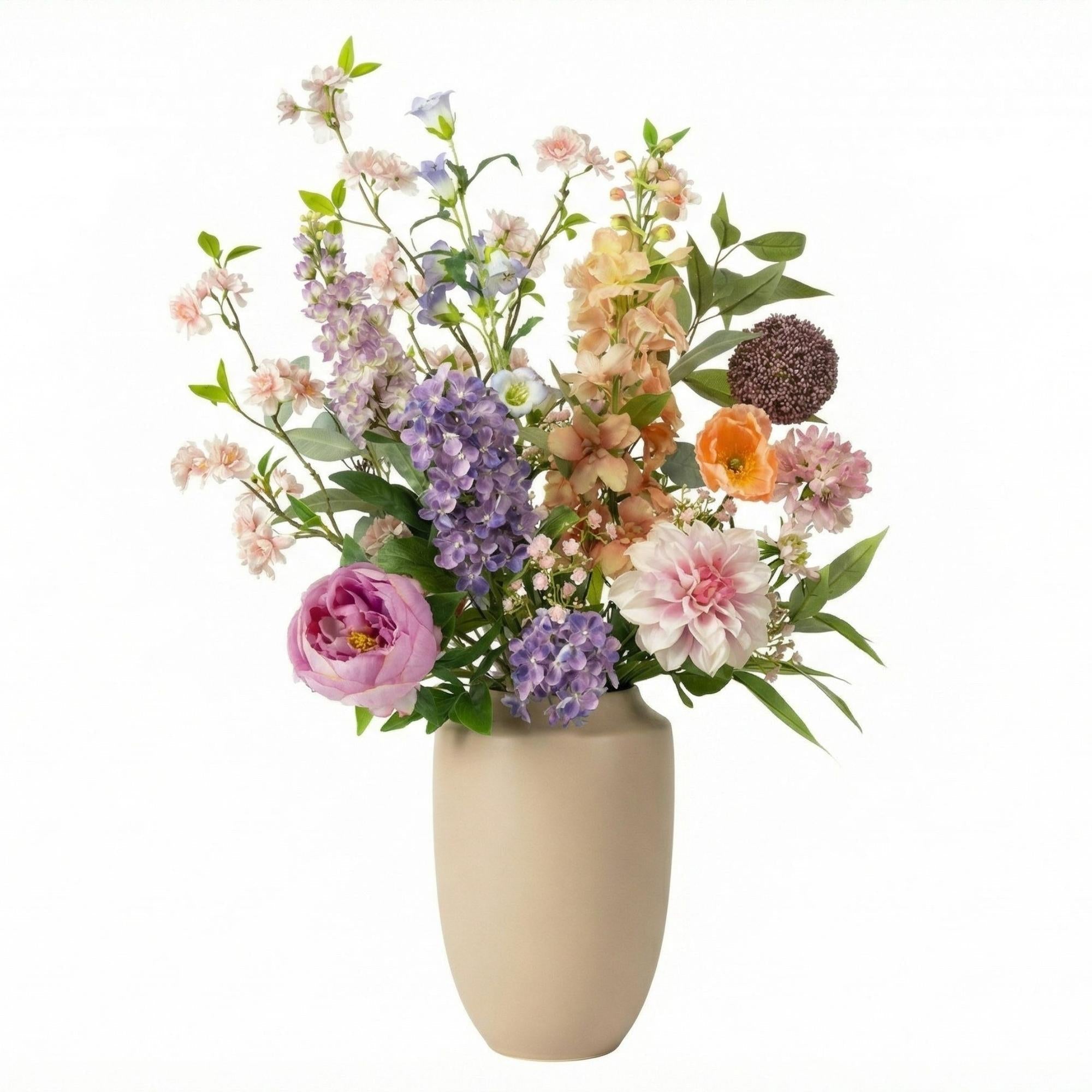 Kunstblumenstrauß Pastel Meadow Deluxe 100cm – Real Touch Blumenstrauß mit 15 Stielen – Pflegefreie Premium Dekoblumen