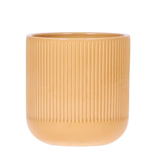 Flare Dekotopf ocker Ø9cm – Blumentopf mit Rillenmuster – runder Retro – Übertopf im 70er – Design – Pot