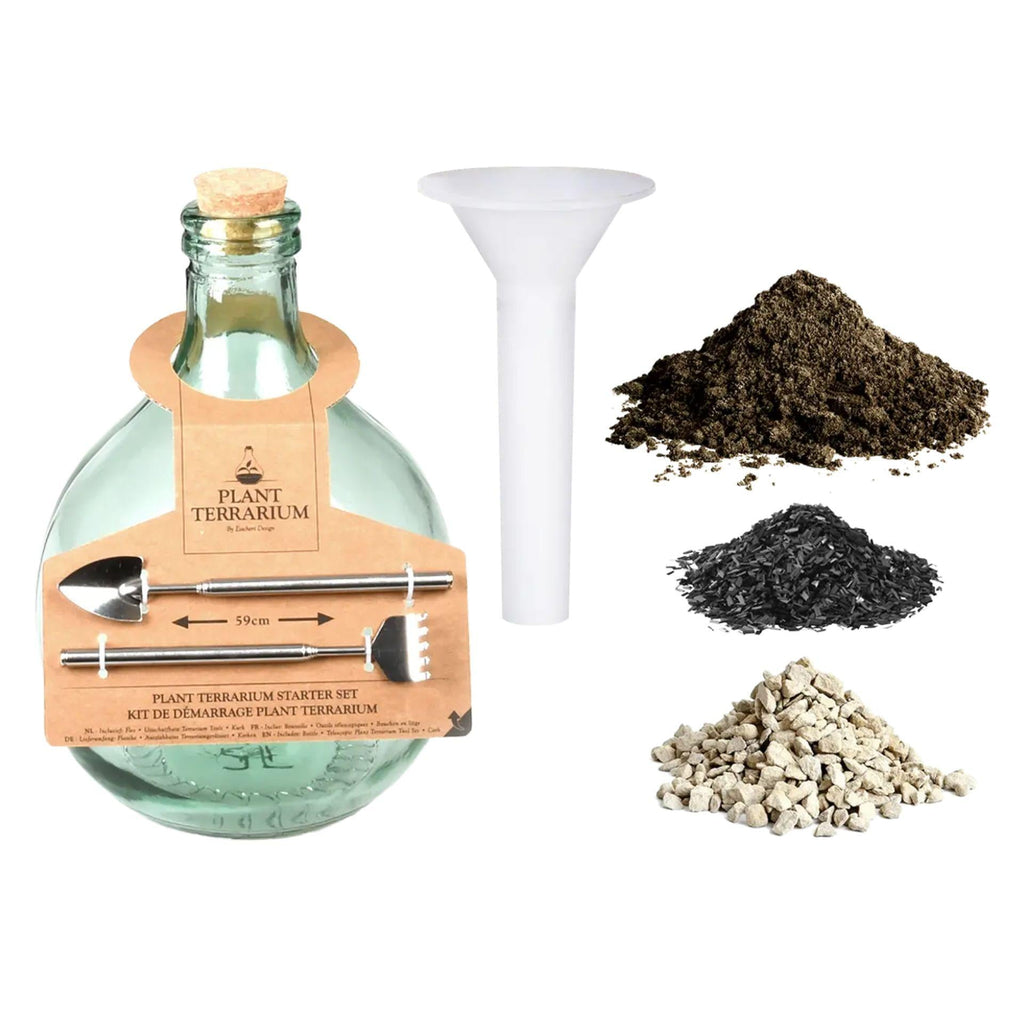 DIY Flaschengarten Set 5L – Geschlossenes Pflanzen – Ökosystem im Glas mit Kork – Komplettes Set in Geschenkbox – Substrat, Werkzeug & Anleitung – Standard