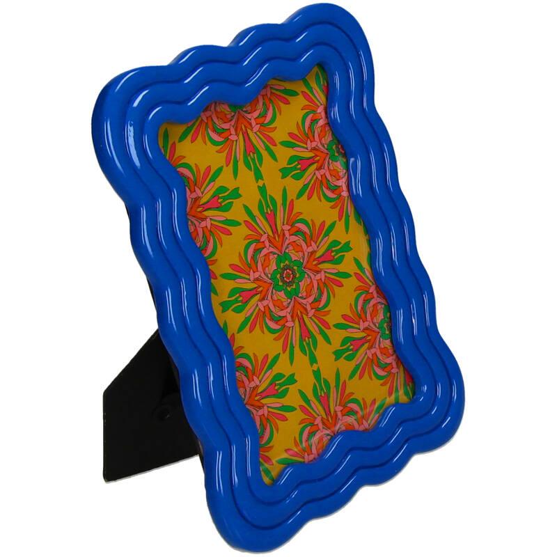 Fotorahmen Gebogenes Polyresin Blau – , geschwungener Bilderrahmen – Stilvolle Dekoration für Sideboard, Nachttisch & Regal – Plant
