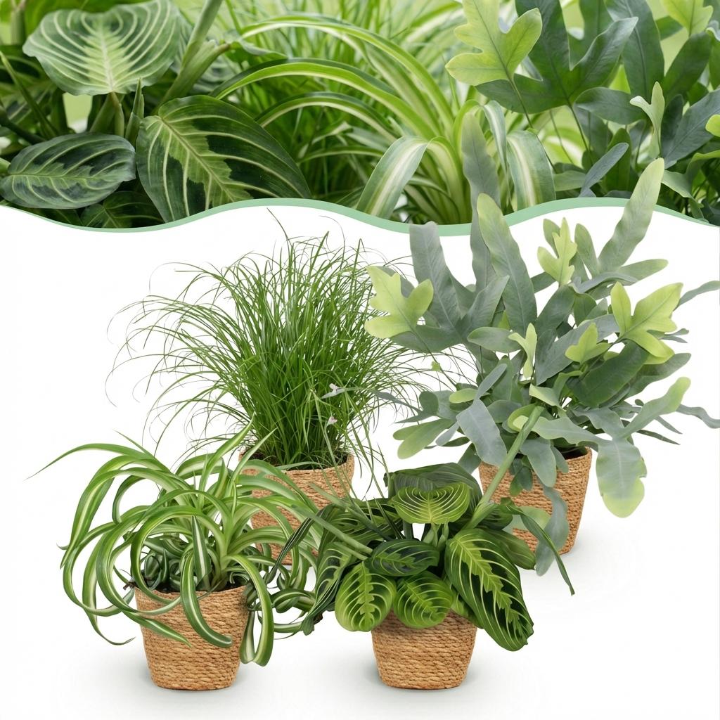 Zimmerpflanzen Mix 4er Set Chlorophytum Cyperus Phlebodium Maranta inkl. Naturkorb