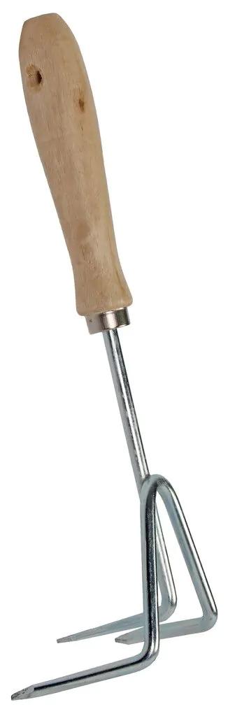 Gartenhacke Handschaber Dreizack – Verzinkter Stahl, Holzgriff – 30cm x 7,5cm – Kompaktes Gartengerät zum Auflockern von Erde & Unkrautentfernung – Plant