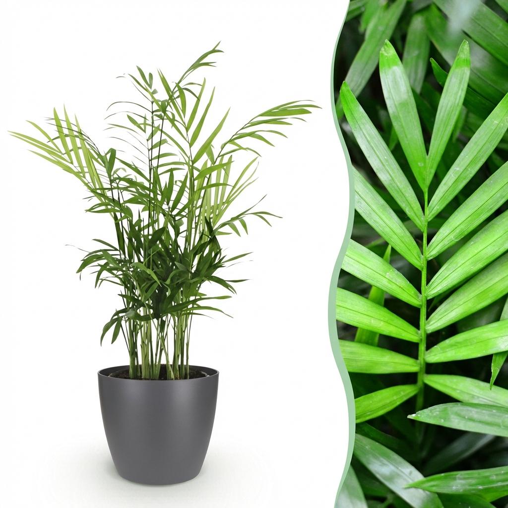 Chamaedorea elegans Pflanze Mit Grauem Topf Ø12cm Höhe ca.15cm Goldpalme Haustierfreundlich Luftreinigend Pflegeleicht Für Zimmer Büro & Schlafzimmer