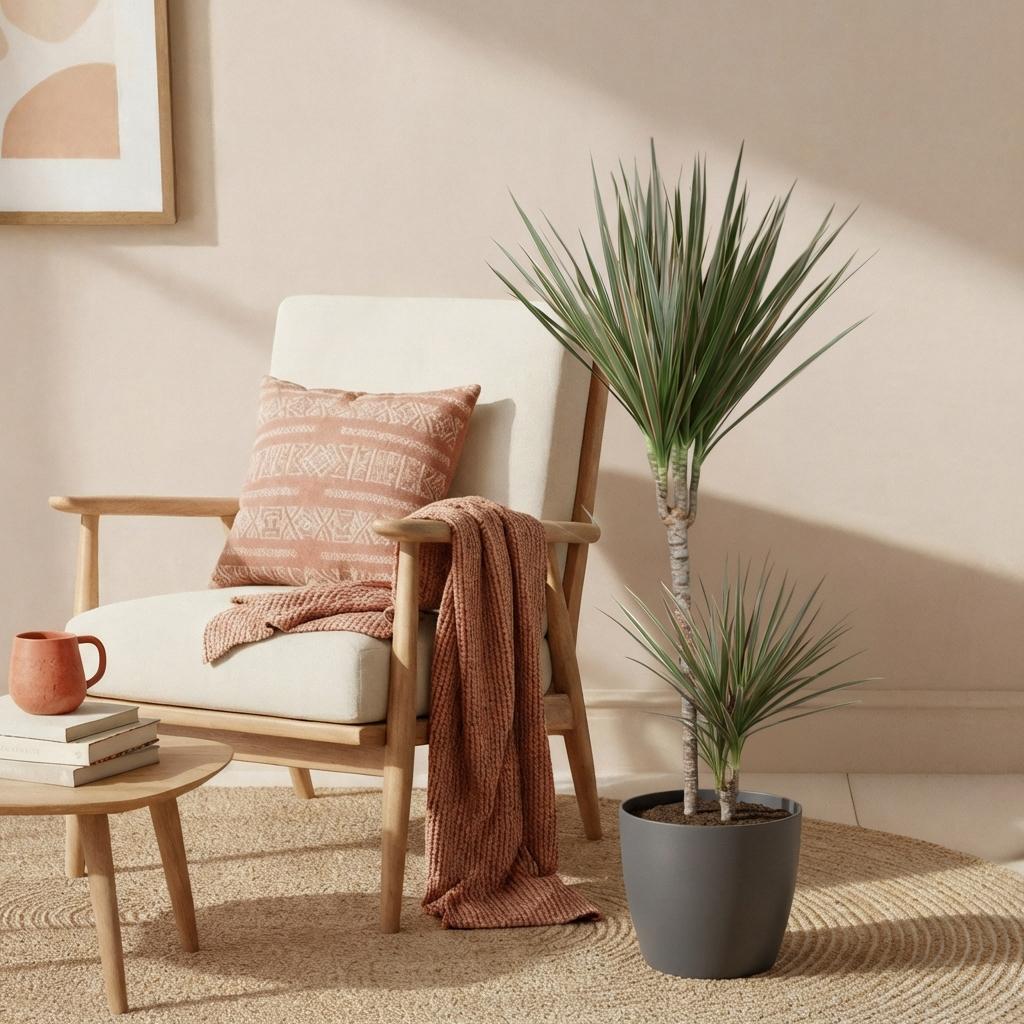 Dracaena Marginata Bicolor Drachenbaum Zimmerpflanze mit grauem Topf Ø21cm Höhe 90-100cm Pflegeleicht große Grünpflanze für Zimmer & Büro Raumdeko
