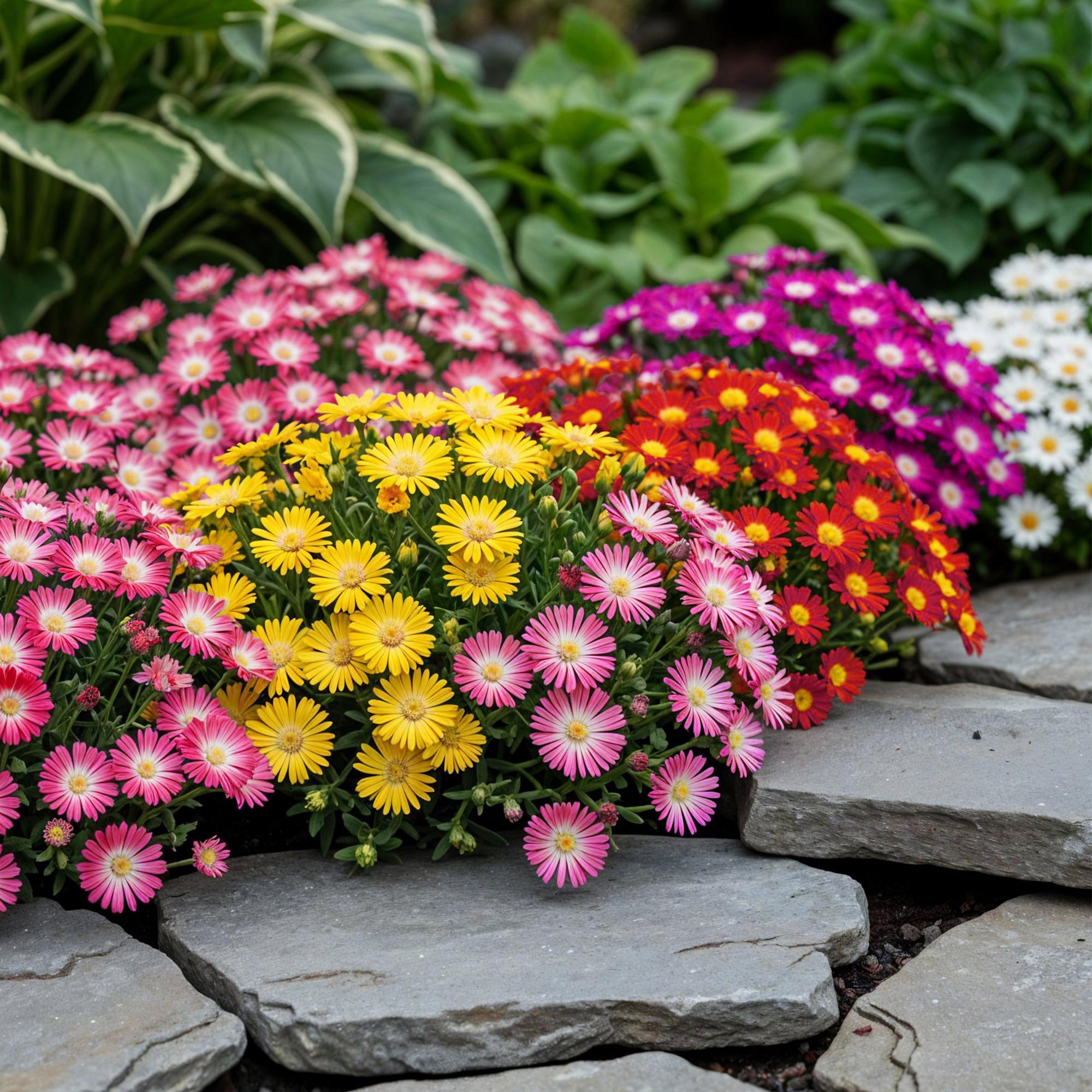 Delosperma Mix – 4 winterharte Bodendeckerpflanzen – Farben Rot, Gelb, Lila & Rosa – Pflegeleichte Blühpflanzen 14cm – 17cm Höhe – Für Beet, Balkon & Terrasse – Plant
