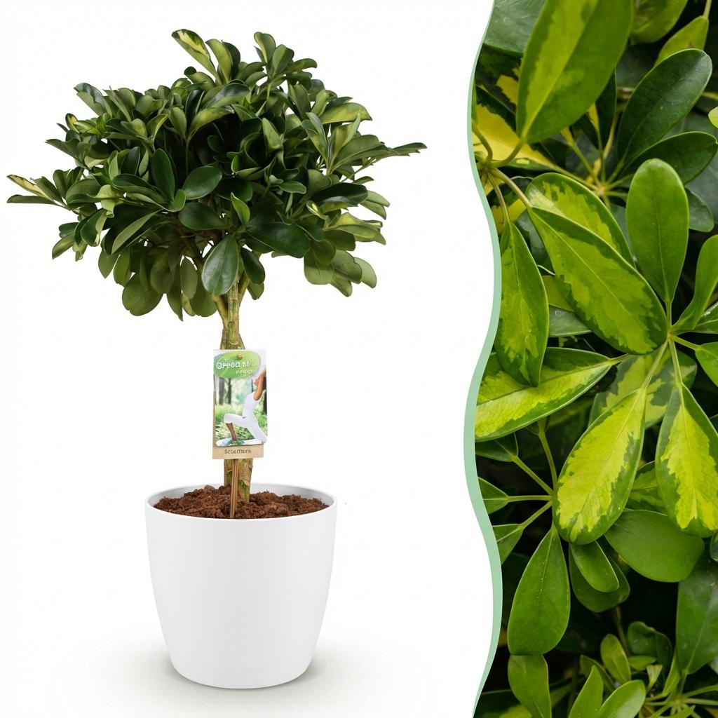 Schefflera Gold Capelle Fingerbaum Pflanze mit weißem Topf Ø21cm Höhe 70-81cm Pflegeleichte Grünpflanze mit goldenen Blattakzenten für Zimmer & Büro