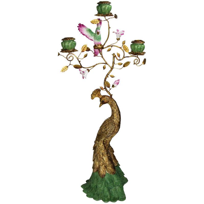 Kerzenständer Pfau – Dekorativer Kerzenhalter aus Polyresin – 65cm Höhe – Bunter Kerzenhalter im Tier – Design für Wohnzimmer, Esszimmer & Flur – Plant