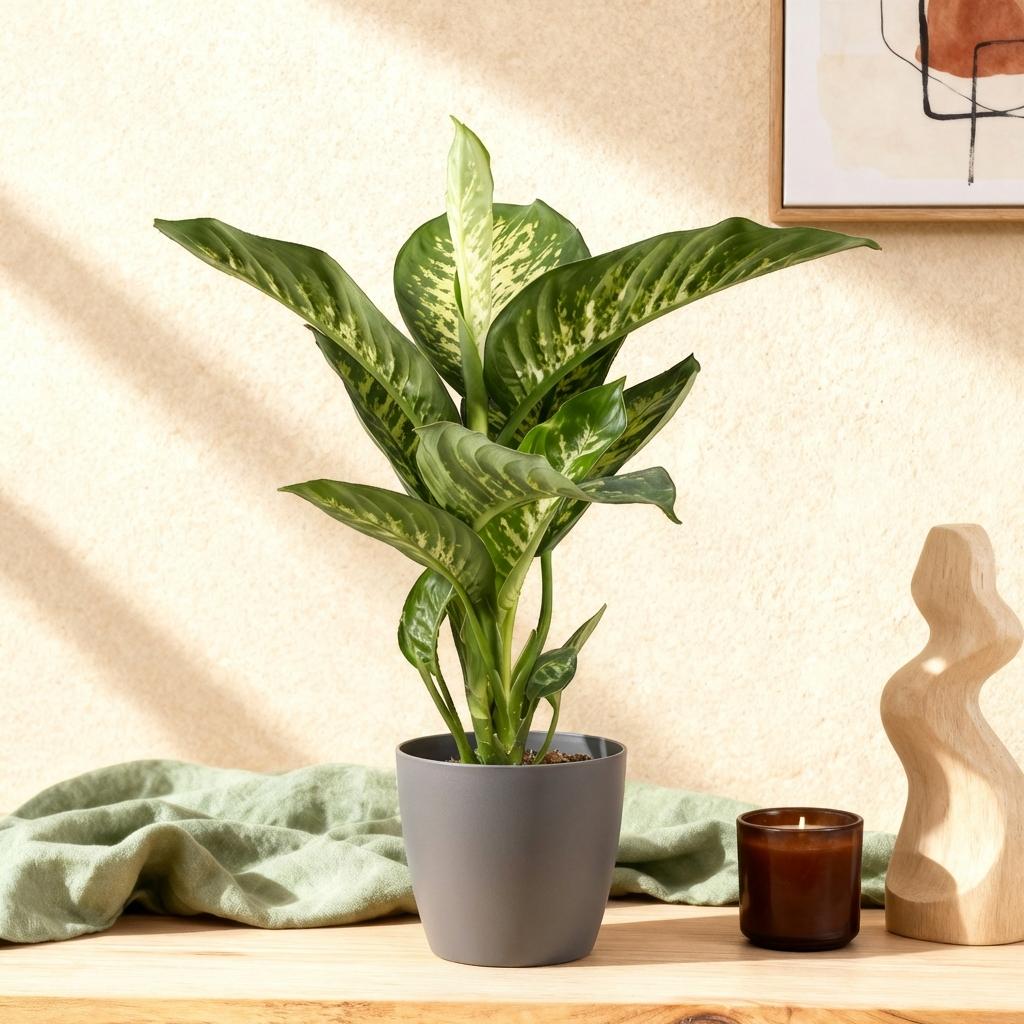 Dieffenbachia Tropic Snow Zimmerpflanze mit grauem Topf Ø21cm Höhe 90-100cm Pflegeleichte große Grünpflanze mit weiß