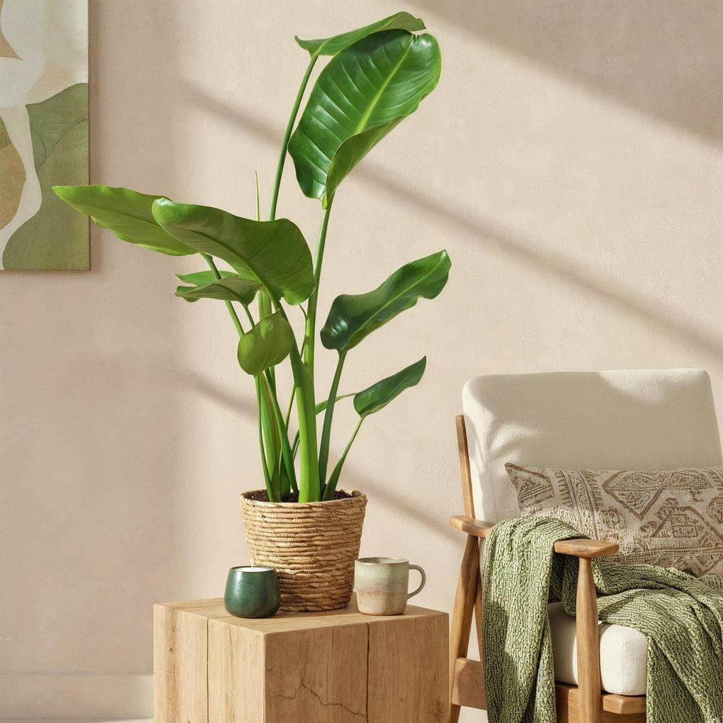 Strelitzia Nicolai – Paradiesvogelblume – 2 Pflanzen – 70-90cm – 17cm – Tropische Zimmerpflanze mit großen grünen Blättern – inkl. Korb
