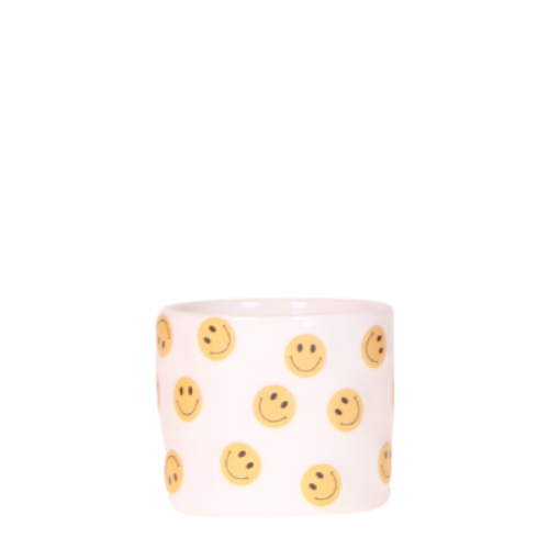 Smiley Übertopf Ø6cm – fröhlicher Mini Blumentopf mit gelben Smileys – Pflanztopf für Sukkulenten, Kakteen & Stecklinge – Pot