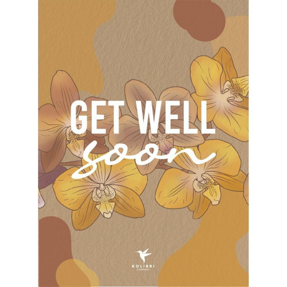 Pflanzengeschenk Gute Besserung – Weiße Phalaenopsis Orchidee Ø9cm im Dekotopf – Inklusive Geschenktasche & Grußkarte Get well soon – Plant