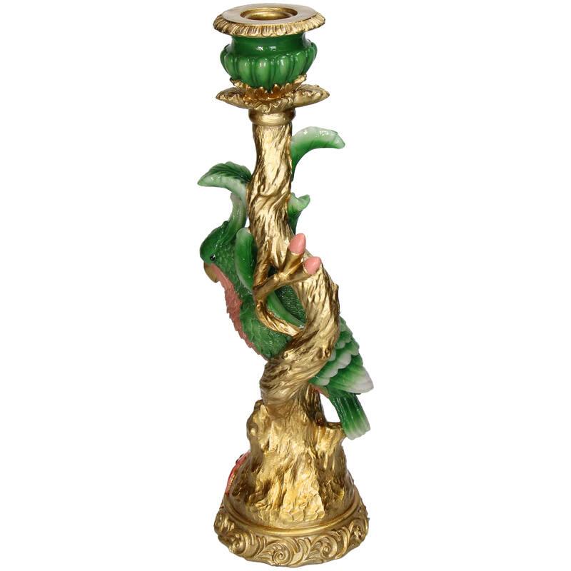 Kerzenständer Bunter Vogel 33,5cm – Polyresin – Kerzenhalter Grün – Verspieltes Wohnaccessoire & dekorativer Vogel – Kerzenleuchter – Plant