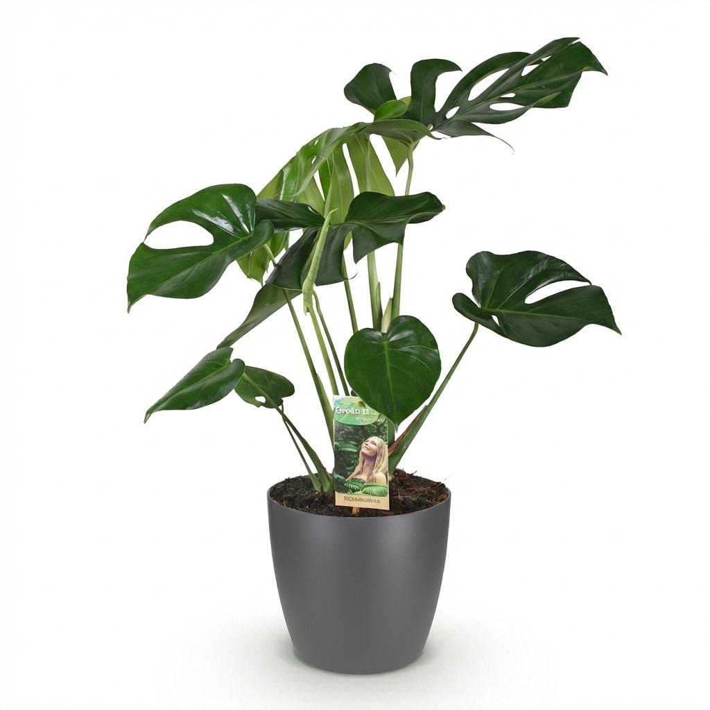 Monstera Deliciosa Fensterblatt – Große Zimmerpflanze im grauen Topf Ø21cm Höhe70-80cm – Pflegeleichte Grünpflanze
