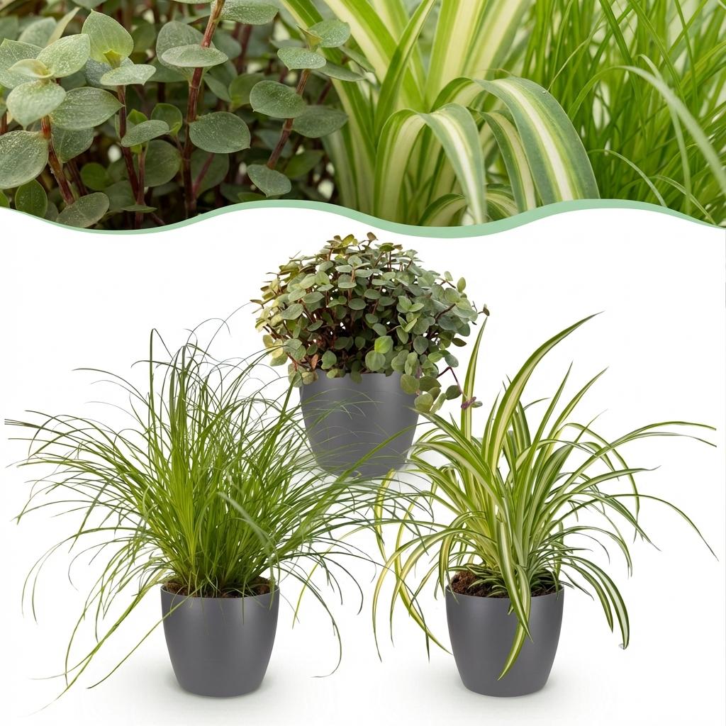 Pflanzen Mix 3er Set Cyperus Calissia Chlorophytum Mit Grauem Topf Ø12cm Höhe ca.20cm Haustierfreundliche Grünpflanzen Für Zimmer Büro & Schlafzimmer
