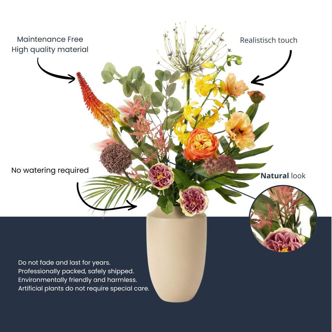 Kunstblumenstrauß Tropical Chic Deluxe – Real Touch Blumen – 13 Stiele – 105cm Höhe – Exotische Farben