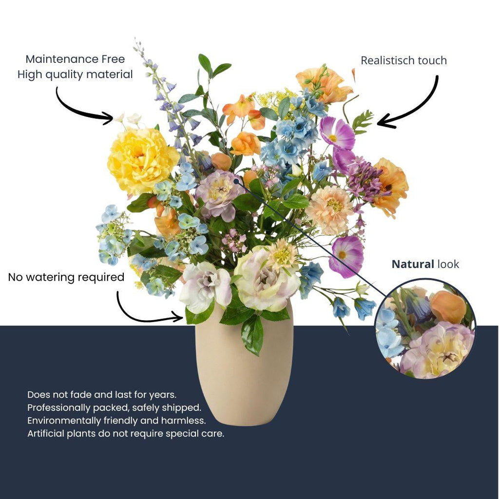 Kunstblumenstrauß Soft Spring Deluxe – Real Touch Blumen – 18 Stiele – 85cm Höhe – Pastell Frühlingsfarben